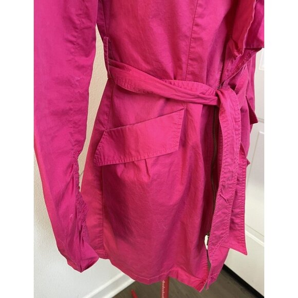 Willi Smith Pink Ruffle Trench Coat Small Belted Zip Front Cotton Jacket - Picture 8 of 13